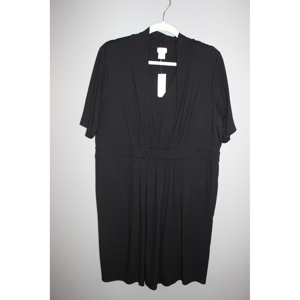 Chico's Classic Knit Pleated Sleeved Dress 3 XL Black NWT V-Neck Pockets